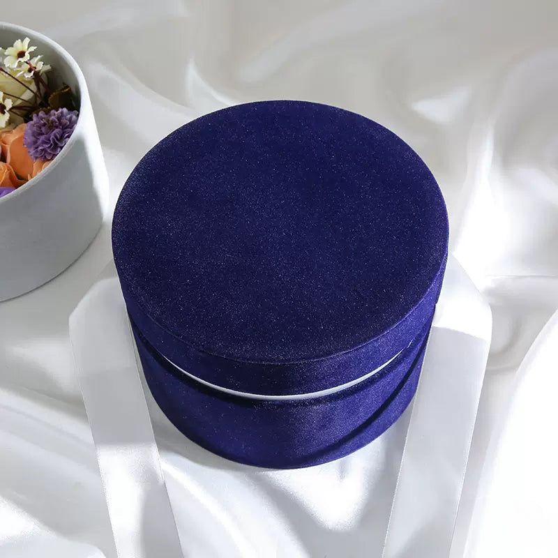 Round Velvet Flower Hat Box with Bowknot and Lid Luxury Gift Surprise Box