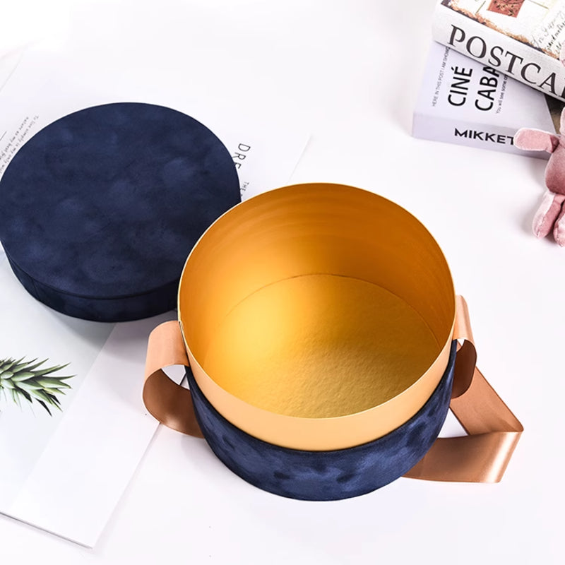 Round Velvet Flower Hat Box with Bowknot and Lid Luxury Gift Surprise Box