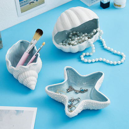 Ceramic Shell Storage Box Jewelry Box Conch Starfish Decorative Box