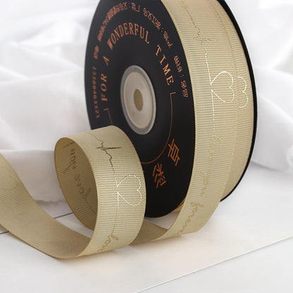 Gold Stamped Heartbeat Ribbon Gift Flower Baking Cake Packaging Ribbon (2.5cm X 45Meters)