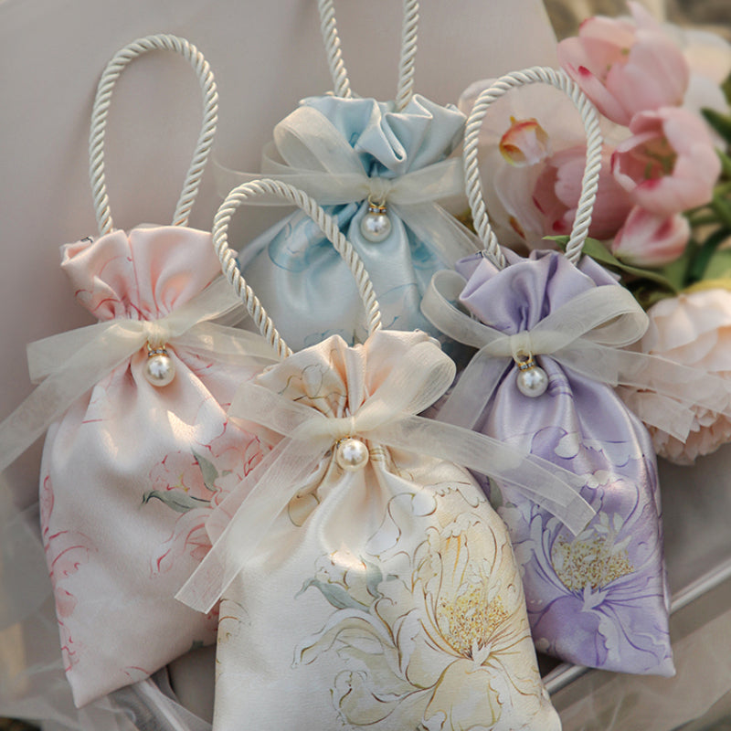 Flower Silk Bag Wedding Hand Gift Bag Cloth Bag Pack 10