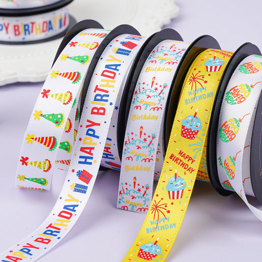 Happy Birthday Ribbon Children's Birthday Party Cake Gift Box Ribbon (1.6cm x 9Meters)