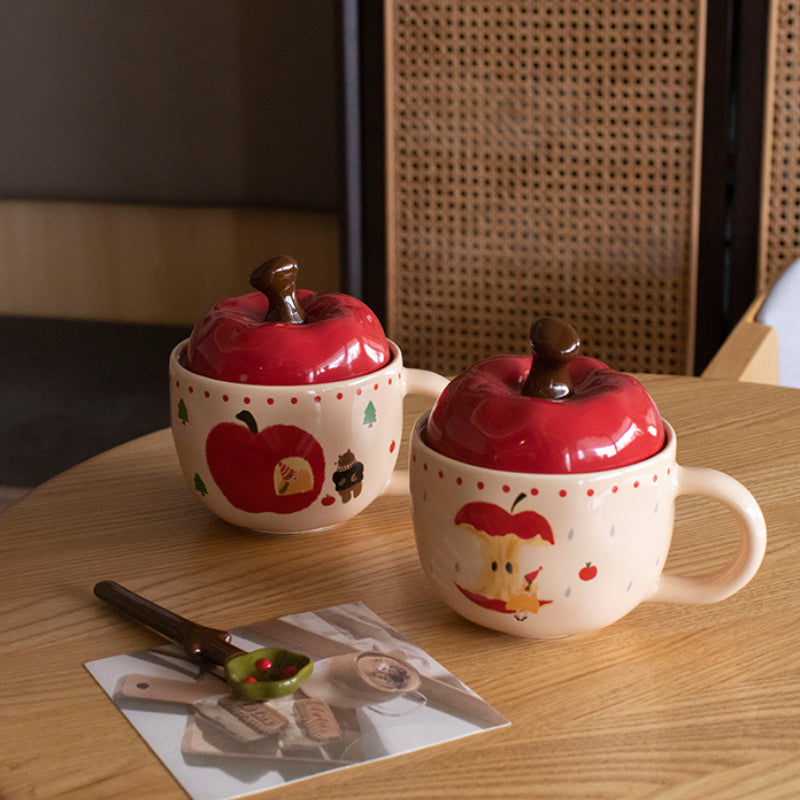 Ceramic Apple Coffee Cup Couple Water Cup with Lid Mug