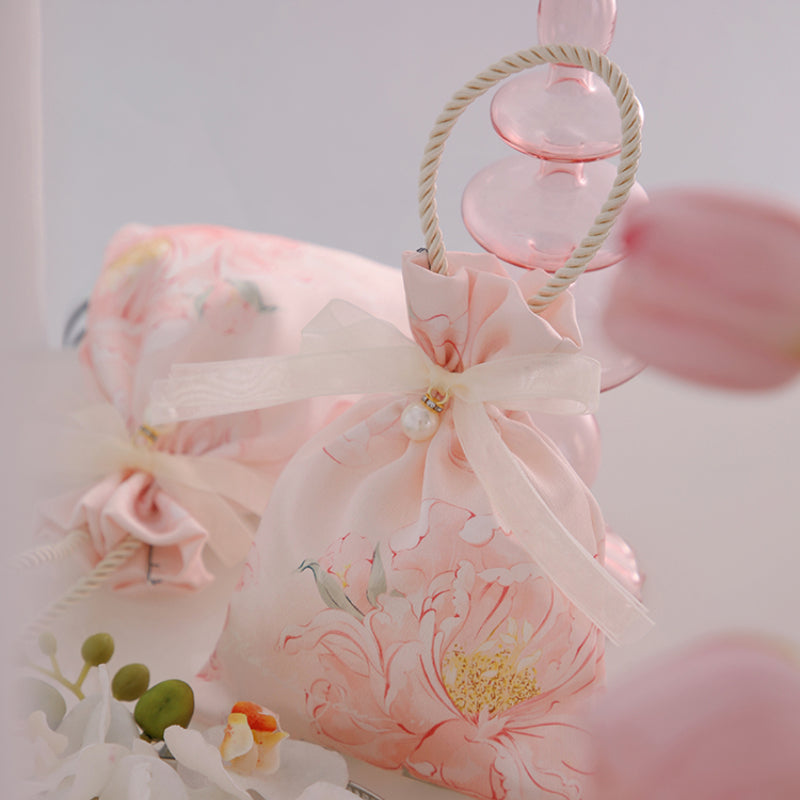 Flower Silk Bag Wedding Hand Gift Bag Cloth Bag Pack 10