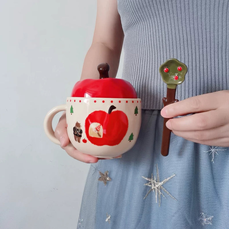 Ceramic Apple Coffee Cup Couple Water Cup with Lid Mug