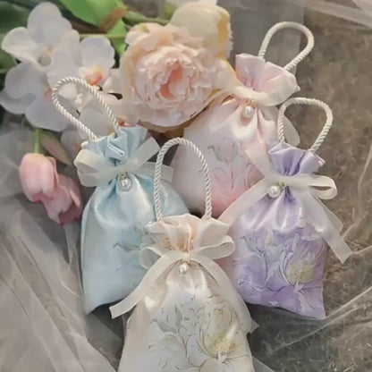 Flower Silk Bag Wedding Hand Gift Bag Cloth Bag Pack 10