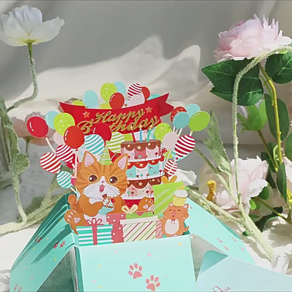 Cute Cat Box 3D Birthday Card Cartoon Blessing Message Card