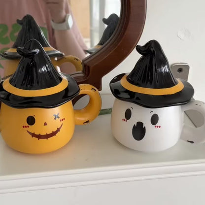 Funny Elf Mug Ghost Ceramic Mug with Lid Couple Cup Coffee Cup Creative Birthday Gift for Friends